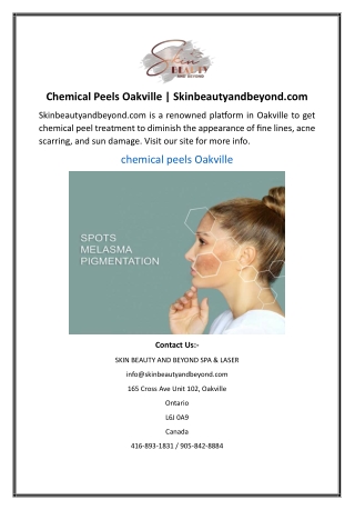 Chemical Peels Oakville  Skinbeautyandbeyond