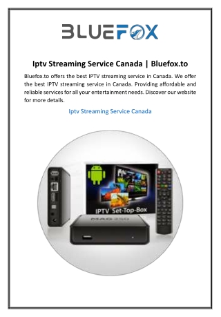 Iptv Streaming Service Canada  Bluefox.to