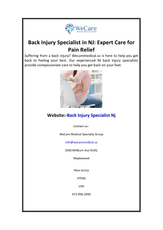 Back Injury Specialist in NJ Expert Care for Pain Relief