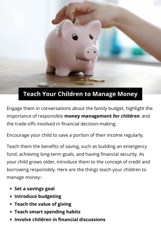 Teach Your Children to Manage Money