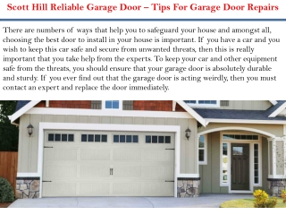 Scott Hill Reliable Garage Door – Tips For Garage Door Repairs