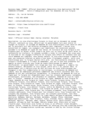 TURKEY  Official Government Immigration Visa Application FOR FOR CANADIAN CITIZE
