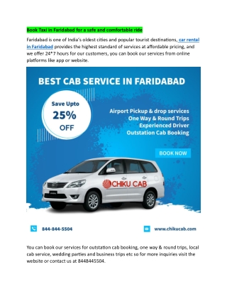 Book Taxi in Faridabad for a safe and comfortable ride