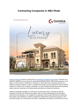 Contracting Companies In ABU Dhabi | Gamma Contracting