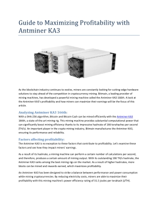 Guide to Maximizing Profitability with Antminer KA3