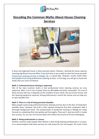 House Cleaning Services in Raleigh, NC | 4 Cleaning Myths Debunked