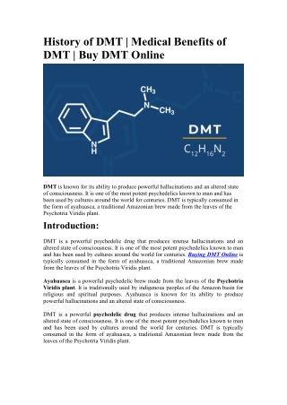 History of DMT - Medical Benefits of DMT - Buy DMT Online