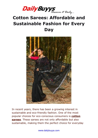 Cotton Sarees: Affordable and Sustainable Fashion for Every Day