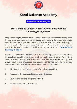 Best Coaching center - An Institute of Defence Coaching in Rajasthan