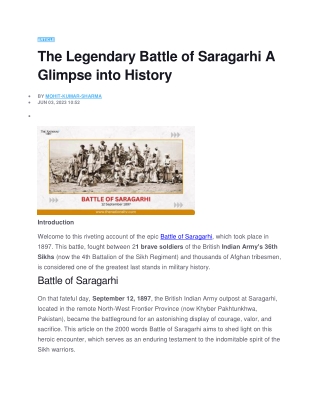 The Legendary Battle of Saragarhi A Glimpse into History