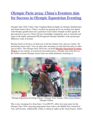 Olympic Paris 2024 China's Eventers Aim for Success in Olympic Equestrian Eventing