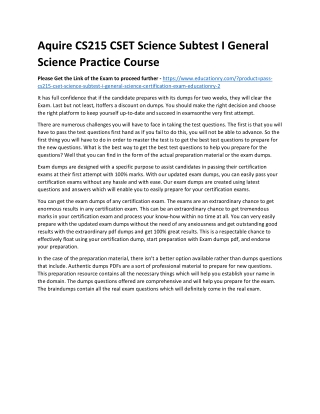 CS215 CSET Science Subtest I General Science