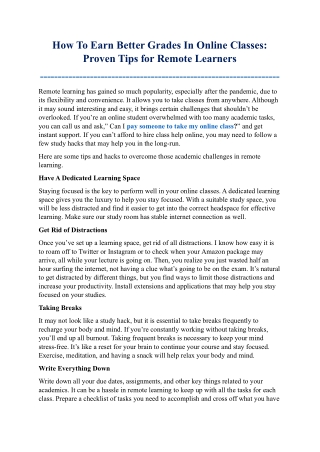 How To Earn Better Grades In Online Classes: Proven Tips for Remote Learners