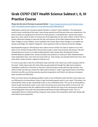 CS707 CSET Health Science Subtest I, II, III