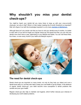 Why shouldn't you miss your dentist check-ups