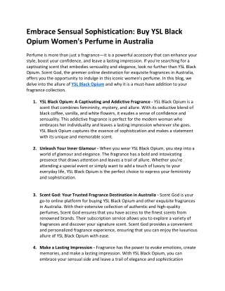 Get Sophisticated - YSL Black Opium Women's Perfume in Australia