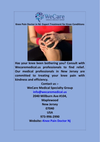 Knee Pain Doctor in NJ Expert Treatment for Knee Conditions