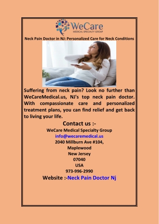 Neck Pain Doctor in NJ Personalized Care for Neck Conditions