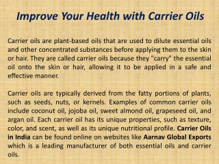 Improve Your Health with Carrier Oils