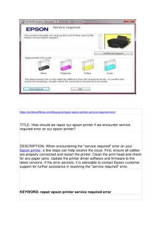 How should we repair our epson printer if we encounter service required error on