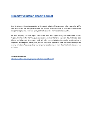 Property Valuation Report Format