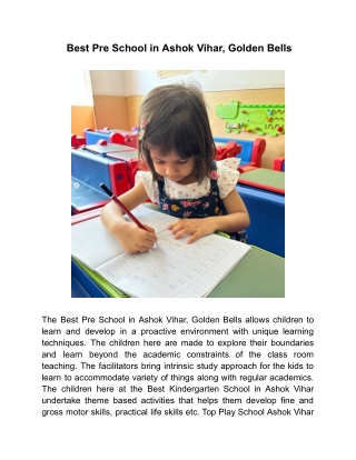 Best Pre School in Ashok Vihar, Golden Bells