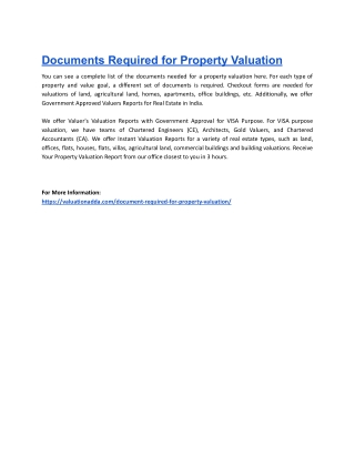 Documents Required for Property Valuation