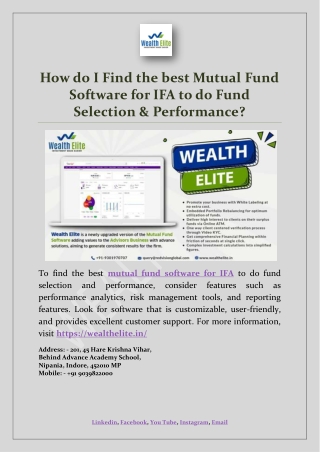 How do I Find the best Mutual Fund Software for IFA to do Fund Selection & Performance