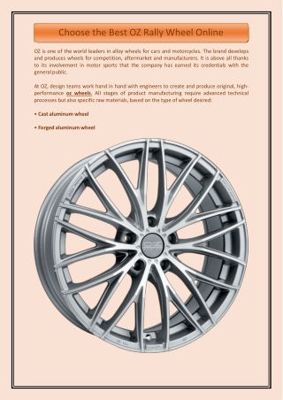 Choose the Best OZ Rally Wheel Online