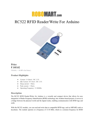 RC522 RFID Reader_Write For Arduino