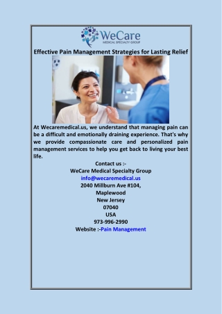 Effective Pain Management Strategies for Lasting Relief