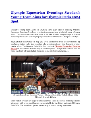 Sweden's Young Team Aims for Olympic Paris 2024 Spot in Thrilling Olympic Equestrian Eventing