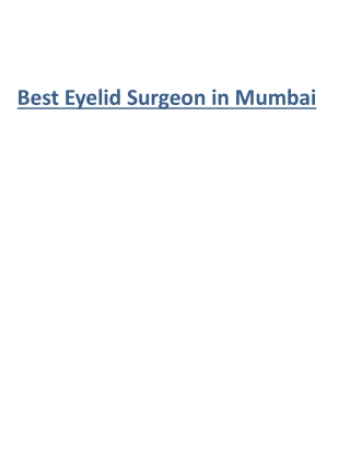 Best Eyelid Surgeon in Mumbai