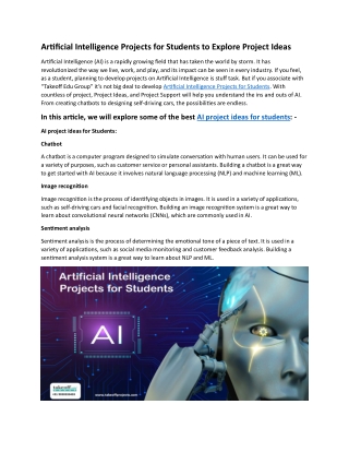 Artificial Intelligence Projects for Students