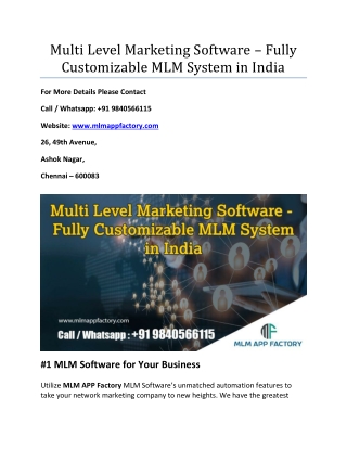 Multi Level Marketing Software – Fully Customizable MLM System in India