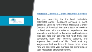 Metastatic Colorectal Cancer Treatment Services in North Carolina  Integrativecancercentersofamerica.com