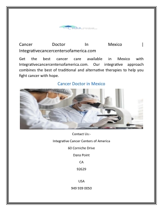 Cancer Doctor In Mexico  Integrativecancercentersofamerica