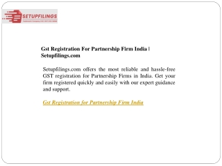 Gst Registration For Partnership Firm India  Setupfilings.com