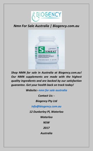 Nmn For Sale Australia  Biogency.com