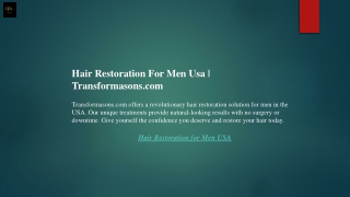 Hair Restoration For Men Usa  Transformasons.com