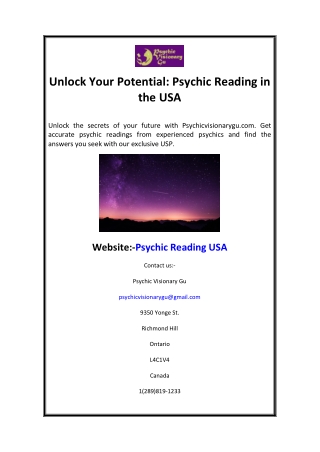 Unlock Your Potential Psychic Reading in the USA