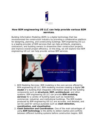 How BIM engineering US LLC can help provide various BIM services.