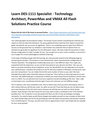 DES-1111 Specialist - Technology Architect, PowerMax and VMAX All Flash Solution