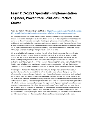 DES-1221 Specialist - Implementation Engineer, PowerStore Solutions