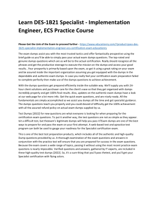 DES-1B21 Specialist - Implementation Engineer, ECS