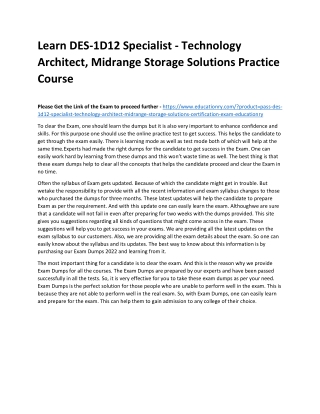 DES-1D12 Specialist - Technology Architect, Midrange Storage Solutions