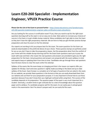 E20-260 Specialist - Implementation Engineer, VPLEX