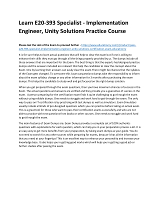 E20-393 Specialist - Implementation Engineer, Unity Solutions