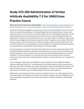 VCS-260 Administration of Veritas InfoScale Availability 7.3 for UNIX/Linux