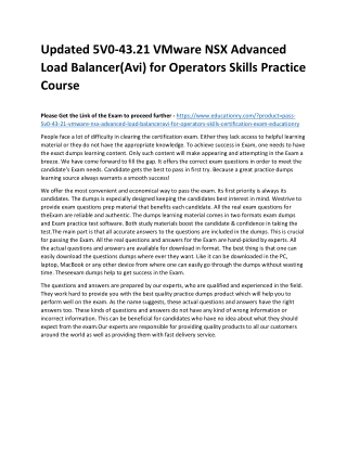 5V0-43.21 VMware NSX Advanced Load Balancer(Avi) for Operators Skills